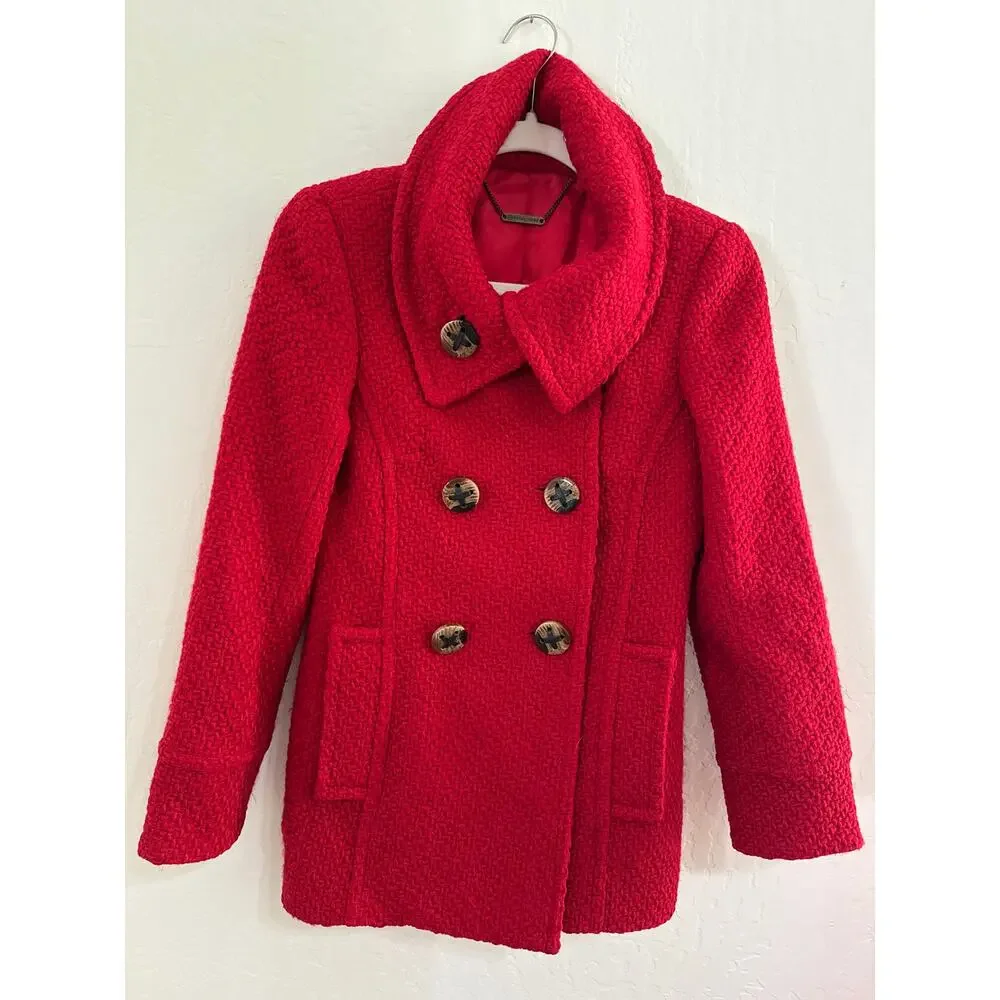 Trina Turk Red Boucle Wool Pea coat -Size 2
